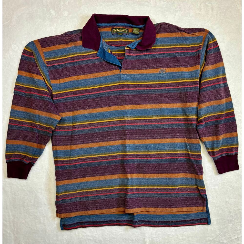 Timberland Weathergear Size Large Striped Collar Shirt Vintage 1995 Long Sleeve